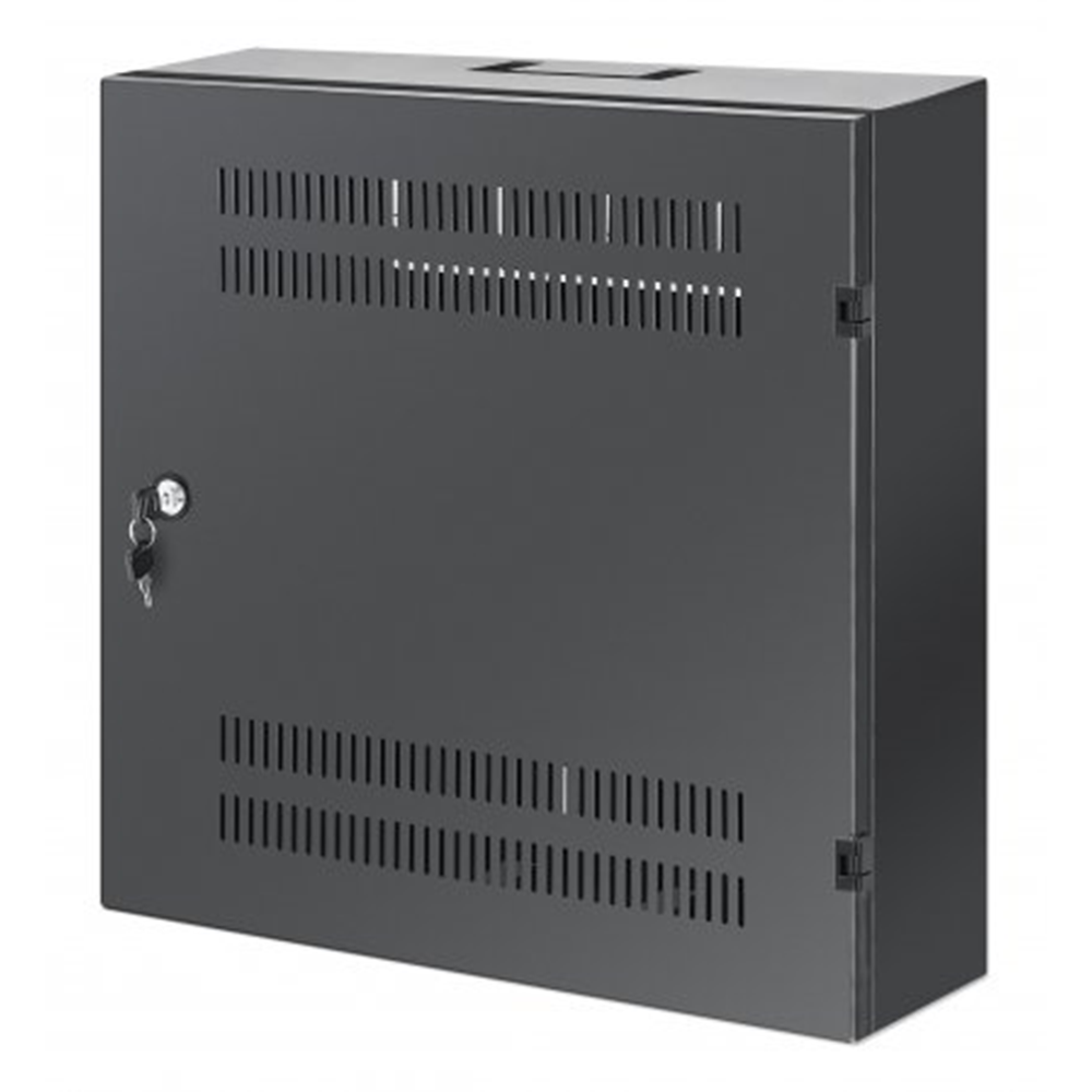 Low-Profile 19" Wall Mount Cabinet with 4U Horizontal and 2U Vertical Rails Black RAL 7021