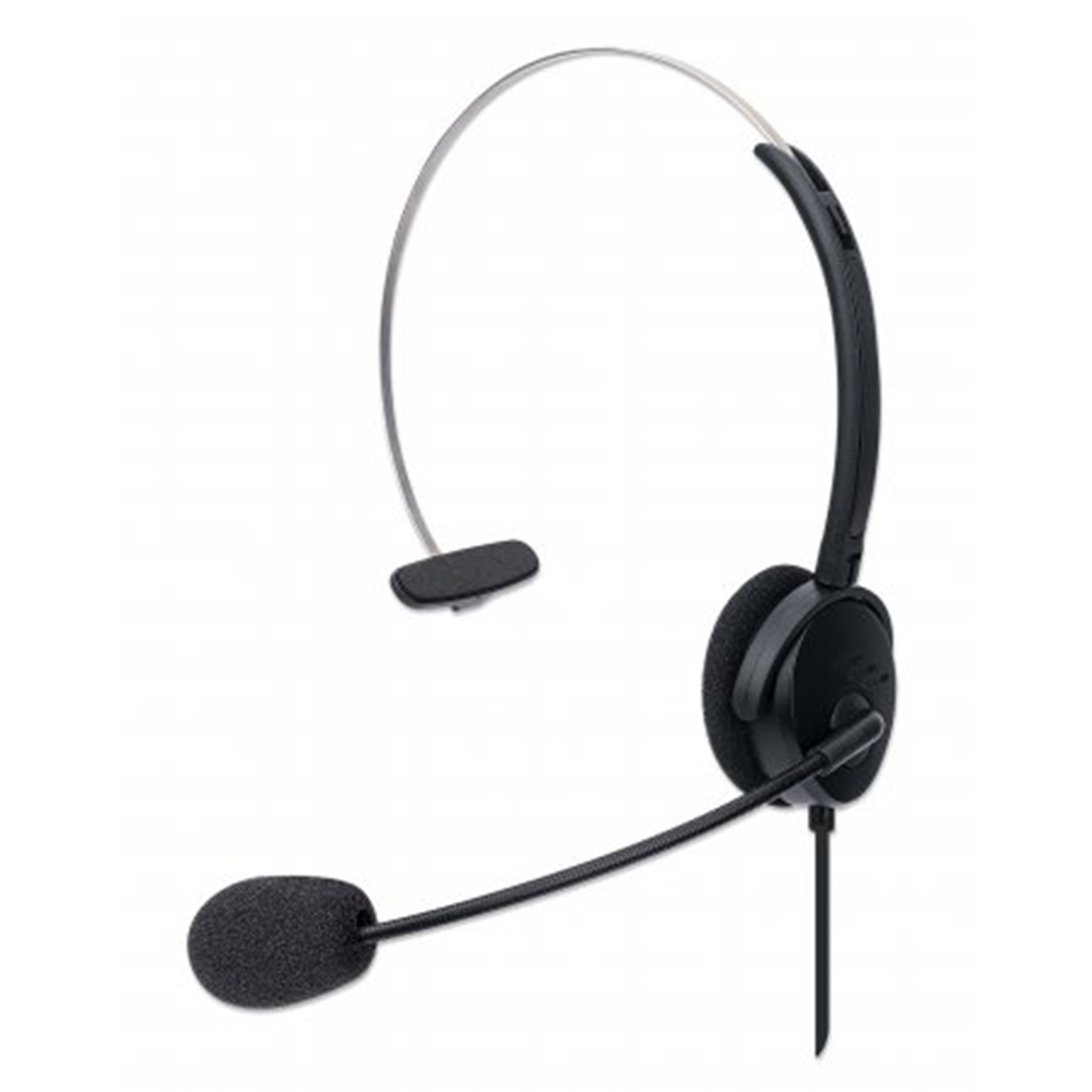 Mono USB Headset, Single-sided On-ear Design, Wired, USB-A Plug, In-line Volume Control, Adjustable Microphone, Black, Retail Box