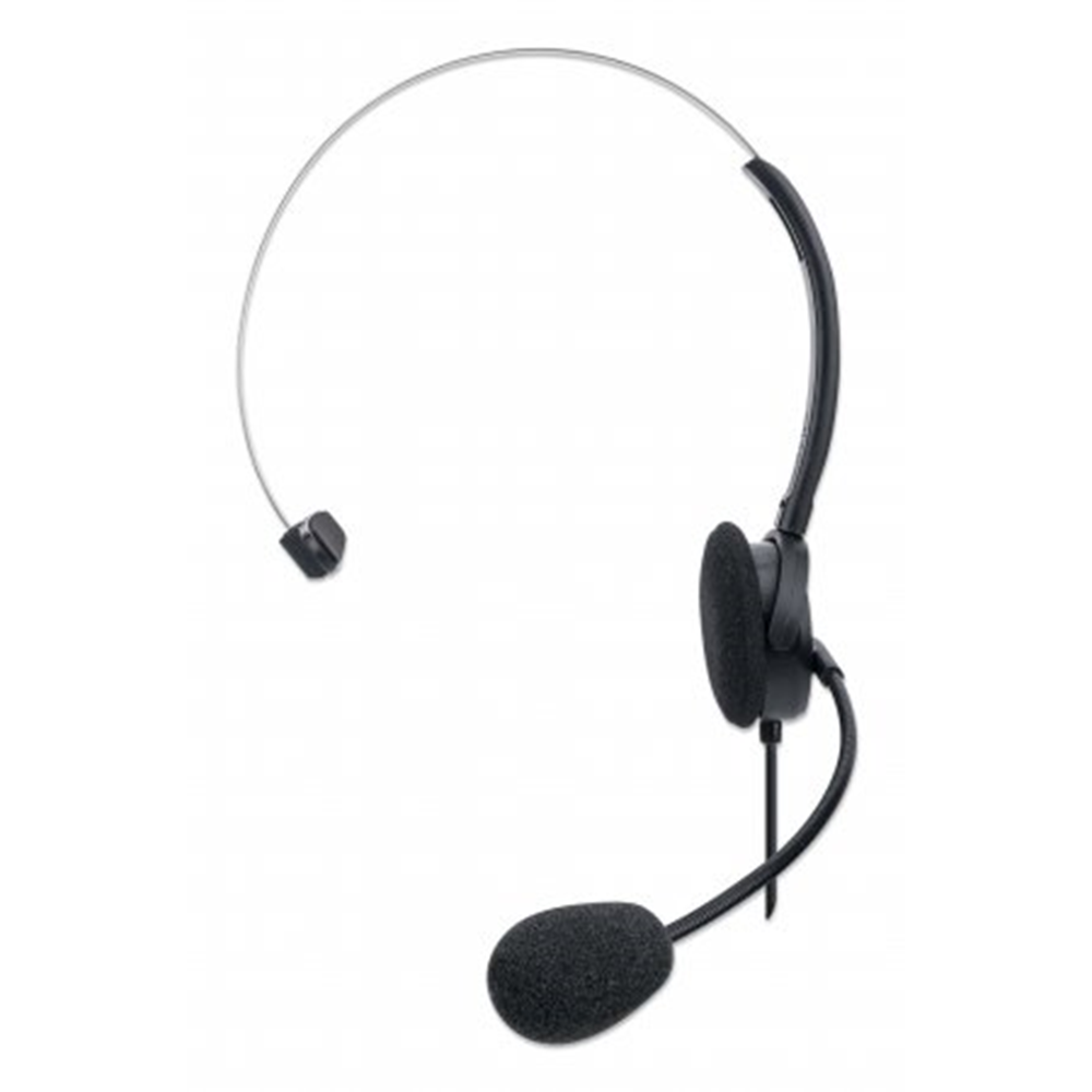 Mono USB Headset, Single-sided On-ear Design, Wired, USB-A Plug, In-line Volume Control, Adjustable Microphone, Black