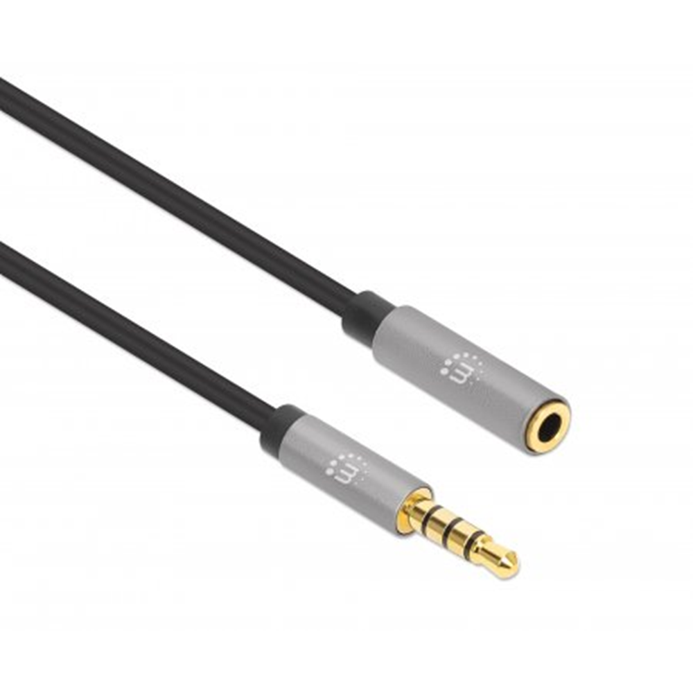 Stereo Audio Aux Extension Cable Black/Silver, 1 (L) x 0.007 (W) x 0.007 (H) [m]