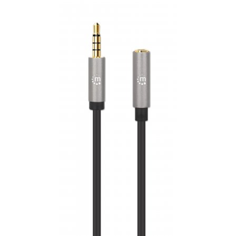 Stereo Audio Aux Extension Cable Black/Silver, 1 (L) x 0.007 (W) x 0.007 (H) [m]