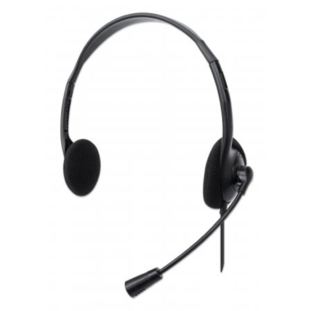 Stereo USB Headset, Lightweight On-ear Design, Wired, USB-A Plug, Adjustable Microphone, Polybag Packaging, Black
