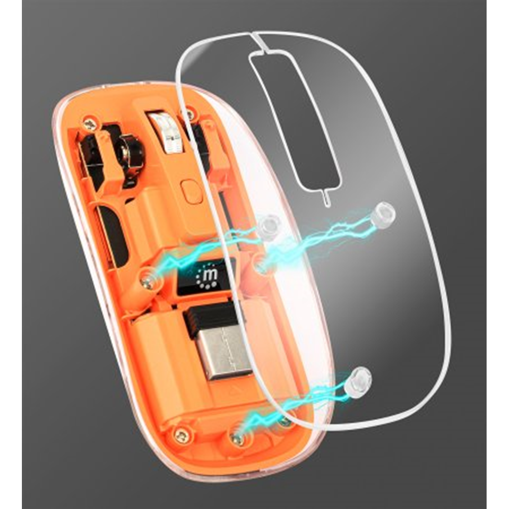 Transparent Rechargeable Wireless USB Mouse Clear/Orange