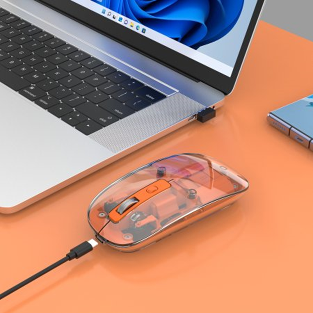 Transparent Rechargeable Wireless USB Mouse Clear/Orange